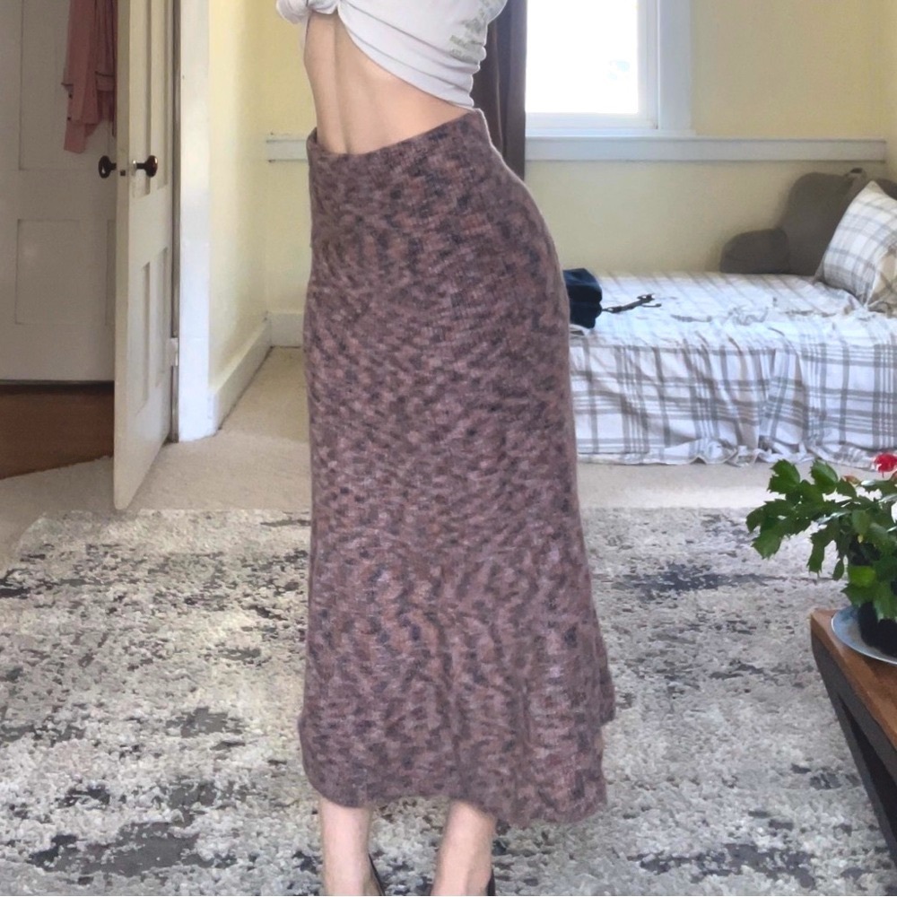 Anthropologie Pink Orange Grey Asymmetrical Pencil Midi Skirt Wool Blend Casual - Picture 2 of 8